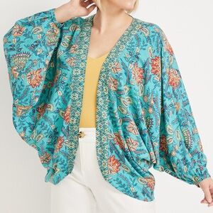 Boho Floral Paisley Kimono Cardigan Batwing sleeves cottage core Size 2x/3x